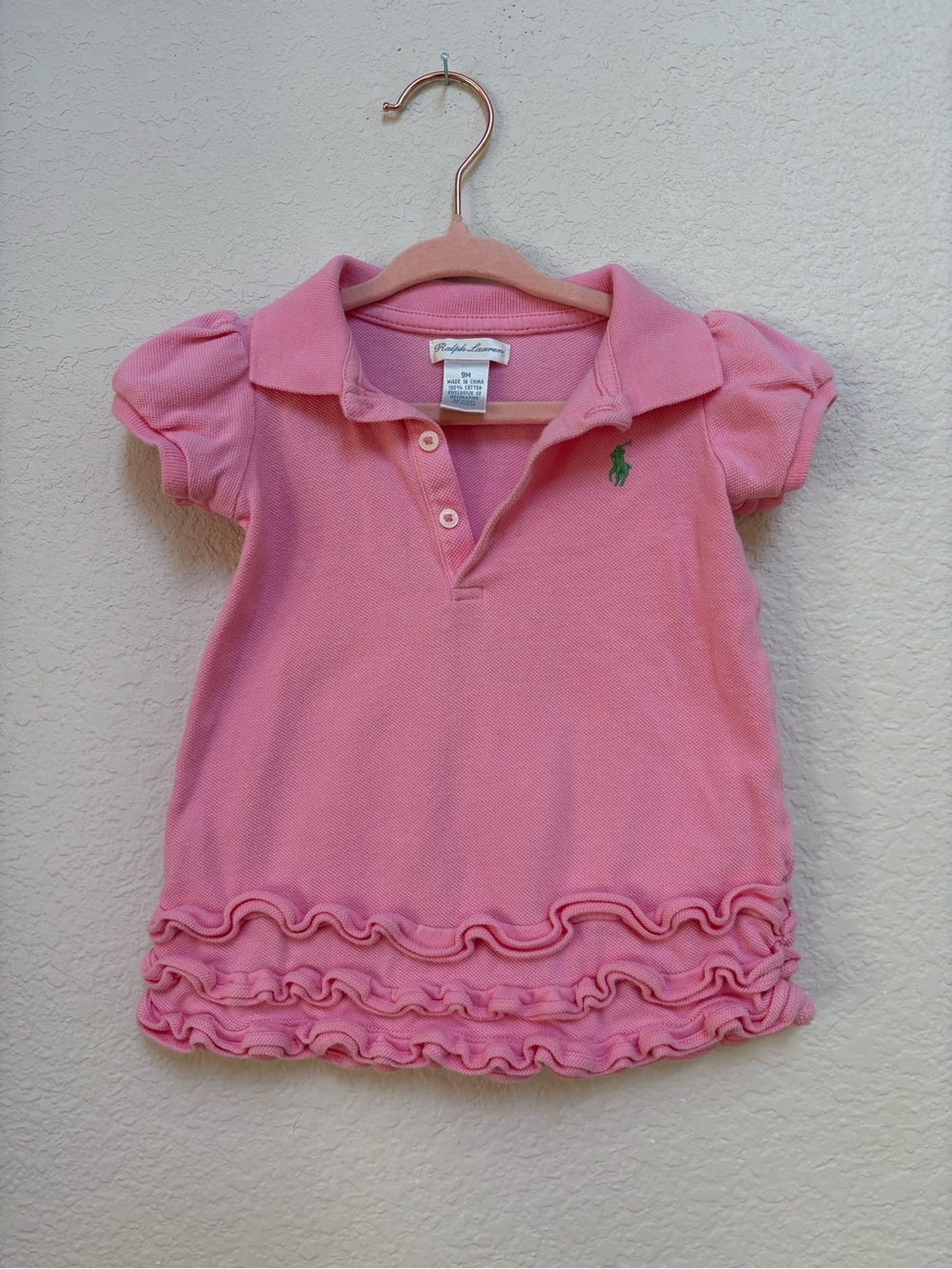 Ralph Lauren Pink Polo Dress with Ruffle Trim Baby Girls 9 Months